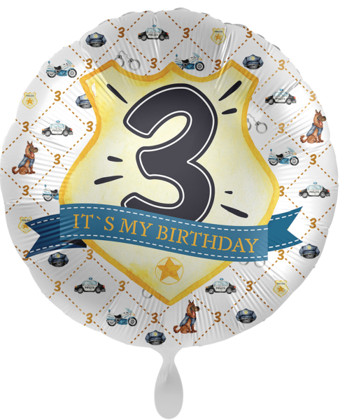 Folienballon - Happy Birthday, Polizei Zahl 3 - ø 43cm